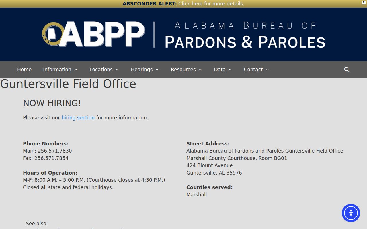 Marshall County parole and probation Guntersville Field Office source