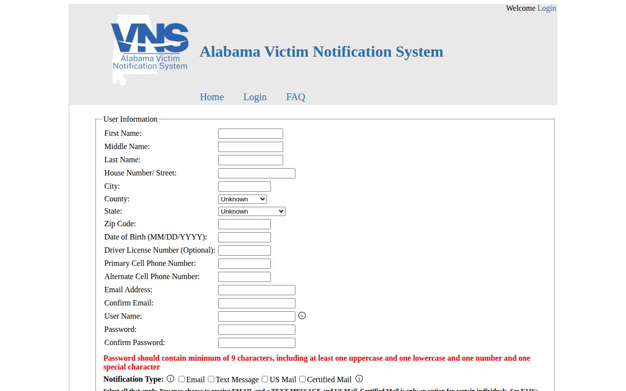 Alabama VNS registration choices for Marshall County release notification