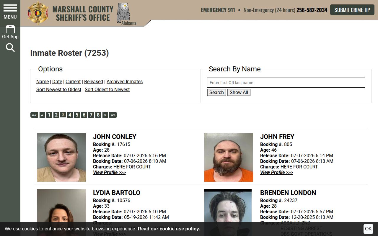 Marshall County 72 hour release list extended released roster page