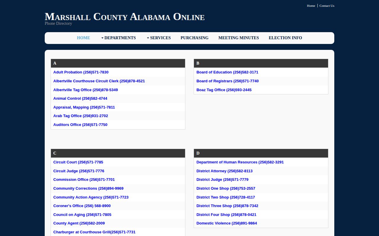 Marshall County Community Corrections and probation phone directory for release record routing