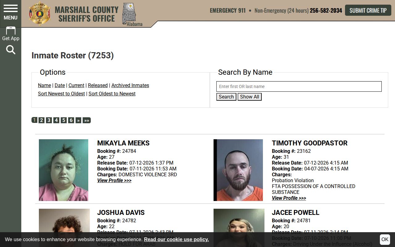 Marshall County released inmates roster sorted by release time